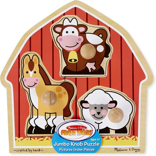 MELISSA & DOUG - BARNYARD ANIMALS JUMBO KNOB PUZZLE, 3 PIECES