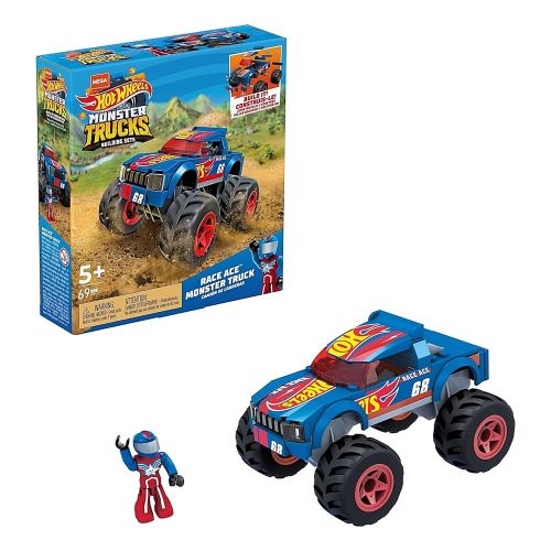 MEGA CONSTRUX - HOT WHEELS RACE ACE MONSTER TRUCKS, 69 PIECES