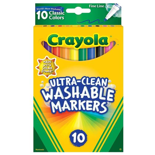 CRAYOLA - ULTRA-CLEAN WASHABLE MARKERS FINE LINE CLASSIC COLORS, 10 COUNT