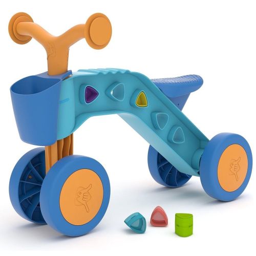 CHILLAFISH - ITSIBITSI BLOCKS 4-WHEEL BALANCE BIKE, LIGHT BLUE AND ORANGE